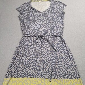 Boden Jersey Dress 12R US Printed‎ Gray Yellow Lightweight Stretch Belt T-shirt